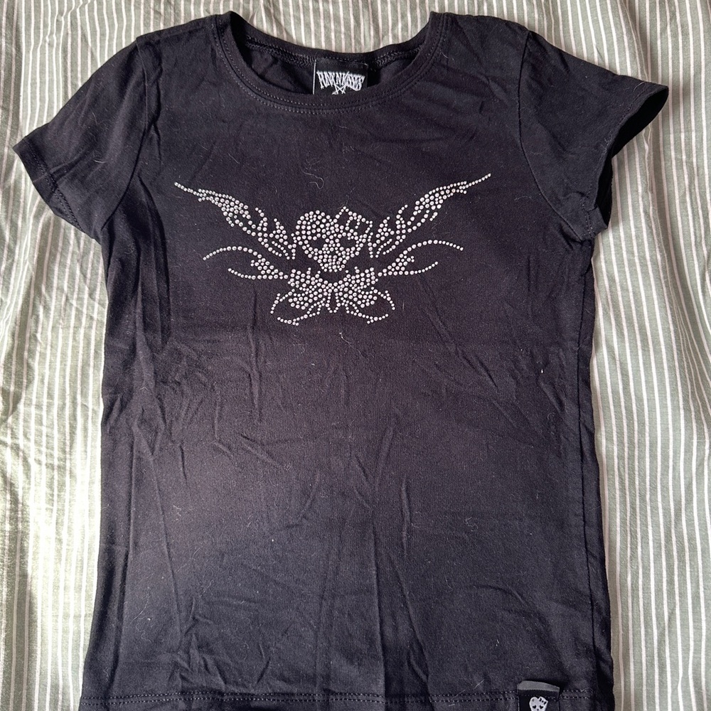 Punxnkisses Rhinestone Skull Angel Baby Tee